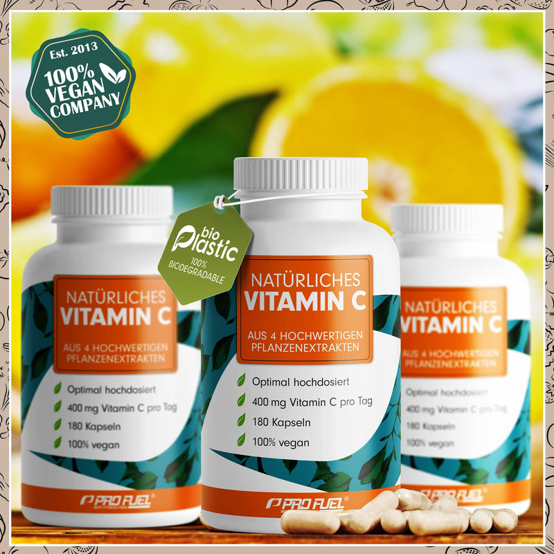 Natural VITAMIN C - 180 capsules - with 400 mg vitamin C from amla, acerola, camu-camu & rose hips per day - vitamin C complex - 100% vegan - without additives - 3 month supply - Made in Germany 1x 180 capsules - NewNest Australia