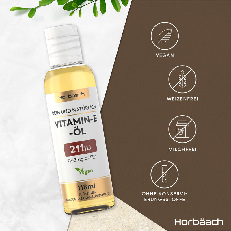 Vitamin E oil 211 IU | 236ml (2 x 118ml) | Vegan liquid for hair, skin, nails | by Horbaach - NewNest Australia