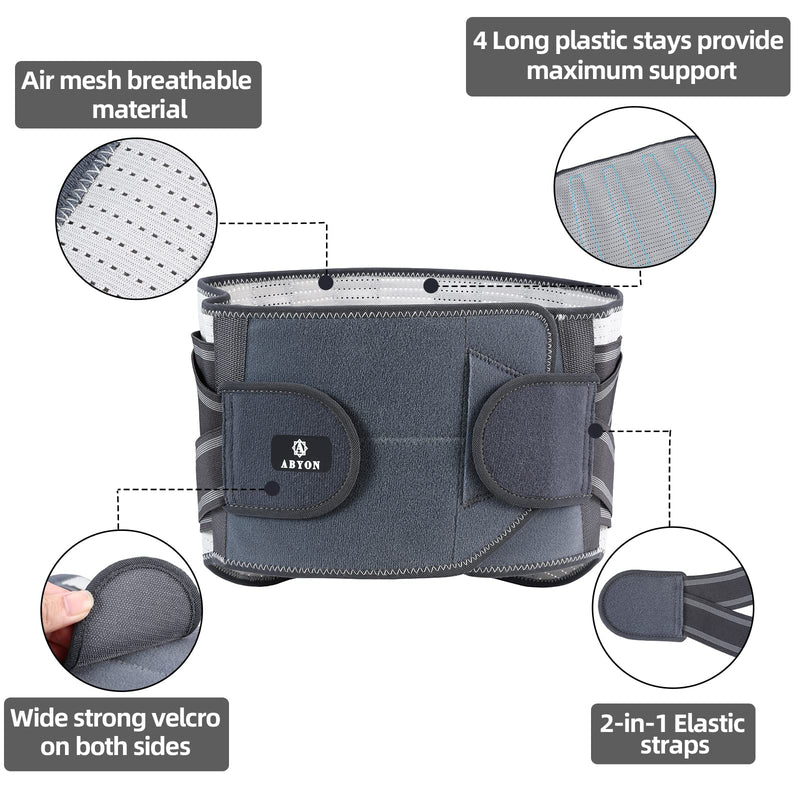 ABYON Back Support Belt for Men and Women, Air Mesh Adjustable and Breathable Lower Back Support Belt for Waist Pain Relief, Work, Sciatica, Scoliosis (Size L: 41.3"-47.2") - NewNest Australia