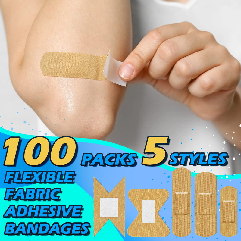 100 Pieces 5 Styles Flexible Fabric Adhesive Bandages Adhesive Knuckle Bandages and Fingertip Bandages Prevent Infection for First Aid and Wound Care for Small Cuts Scrapes - NewNest Australia