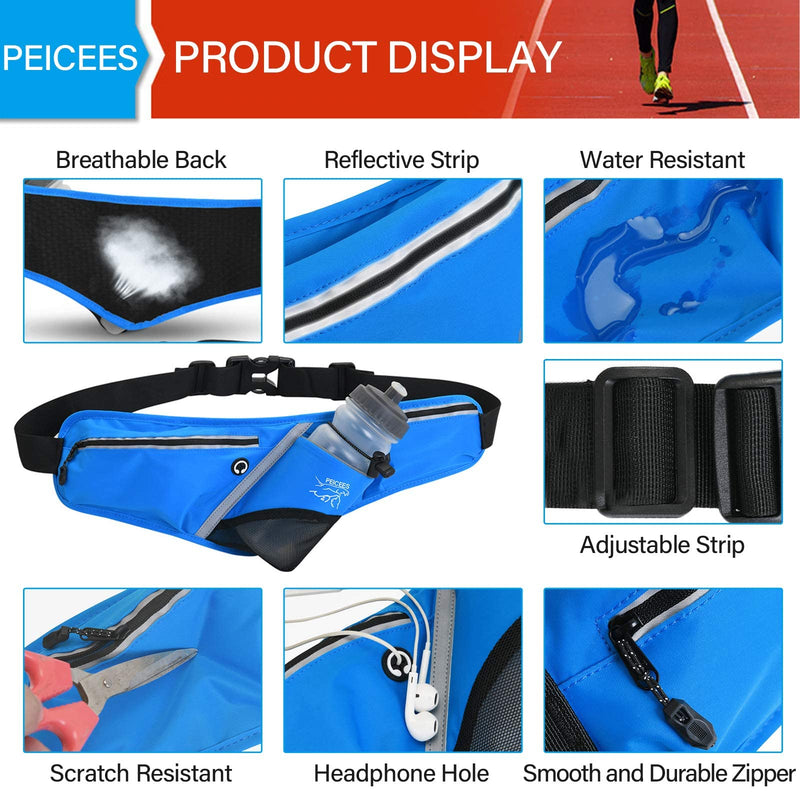Peicees Running Belt for Women Men Fanny Waist Bag Pack with Water Bottle Holder Hydration Belt for Running Marathon Hiking Jogging Blue - NewNest Australia