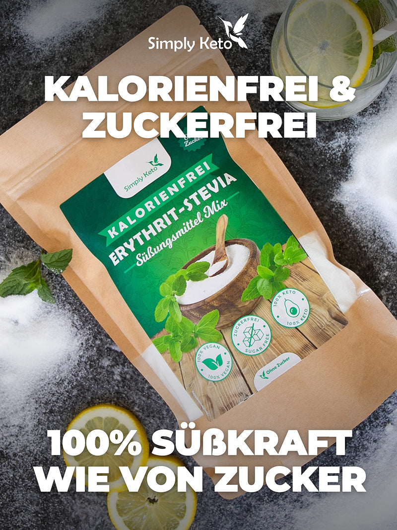 Simply Keto Erythritol Stevia Mix 1kg - Natural sugar substitute without calories - Stevia Erythritol mixture with 100% sweetness like sugar - Vegan - Suitable for Lower Carb* & Ketogenic Diet 1kg (pack of 1) - NewNest Australia