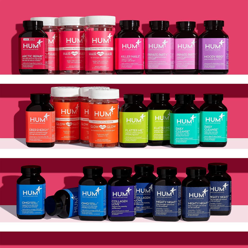 HUM Red Carpet - Skin & Hair Supplement - Black Currant Seed Oil for Glowing Skin & Strong, Healthy Hair with Vitamin E & Omegas 3/6 - Hair Growth Vitamins (60 Vegan Softgels) - NewNest Australia