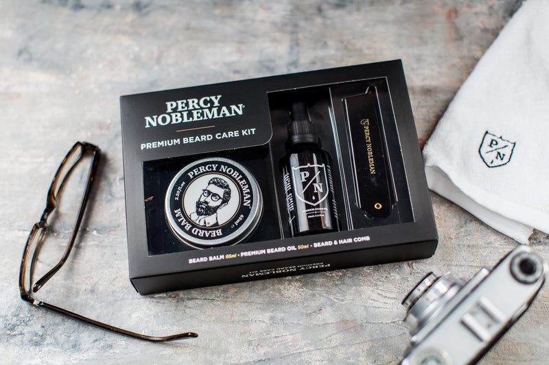 Percy Nobleman Premium Beard Grooming Kit, a limited edition beard grooming kit, includes a premium beard oil, beard balm and foldable comb. - NewNest Australia