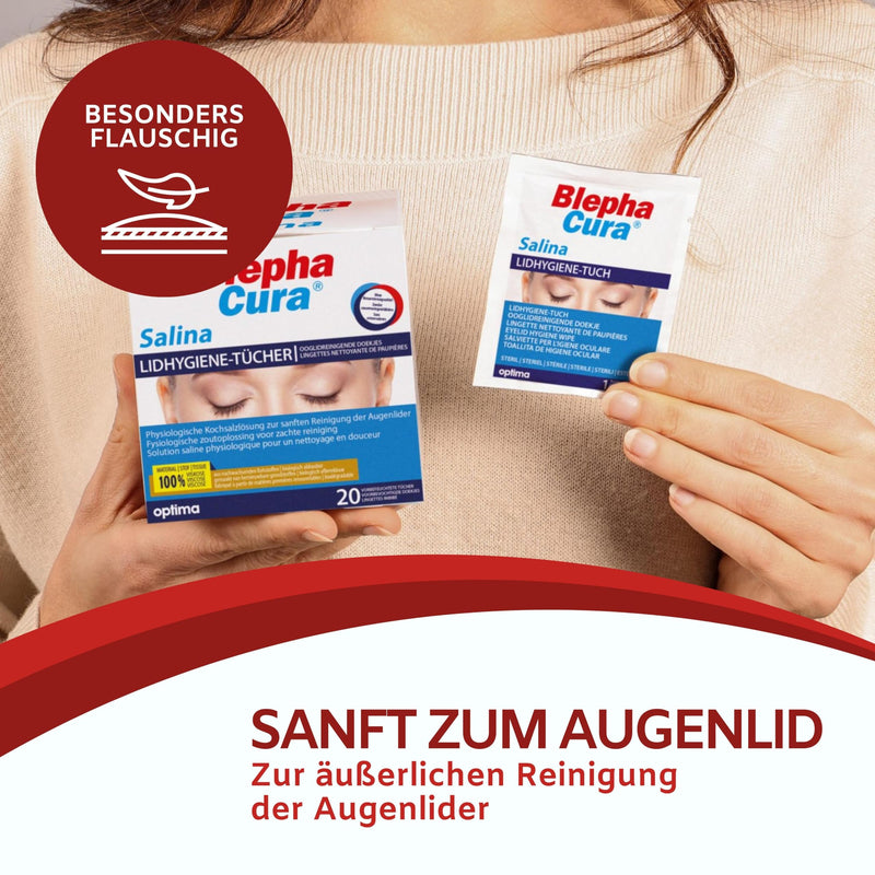 BlephaCura Salina 20x wipes for eye cleaning and eyelid hygiene, 100% viscose, sterile moistened disposable wipes, eye cleaning pads for eye care - NewNest Australia