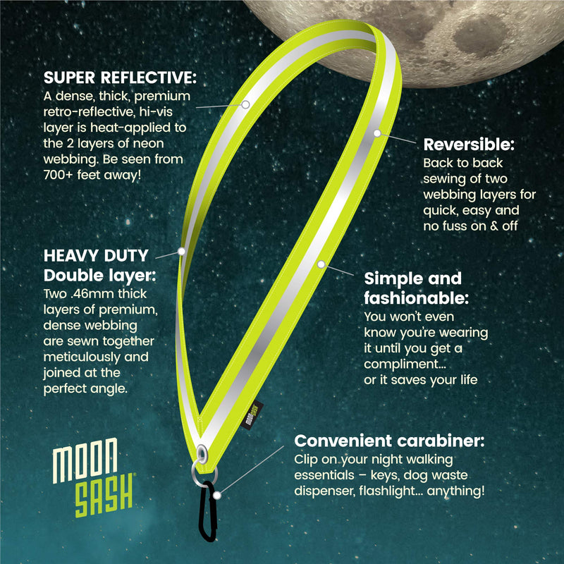 MOONSASH > Made in USA > The Original Reflective Sash for Walking at Night/e-Bikes/Scooters > Reversible, Stylish, Practical > Ditch The Belts, Bands & Vests > Men, Women & Kids > in Yellow & Black XL - NewNest Australia