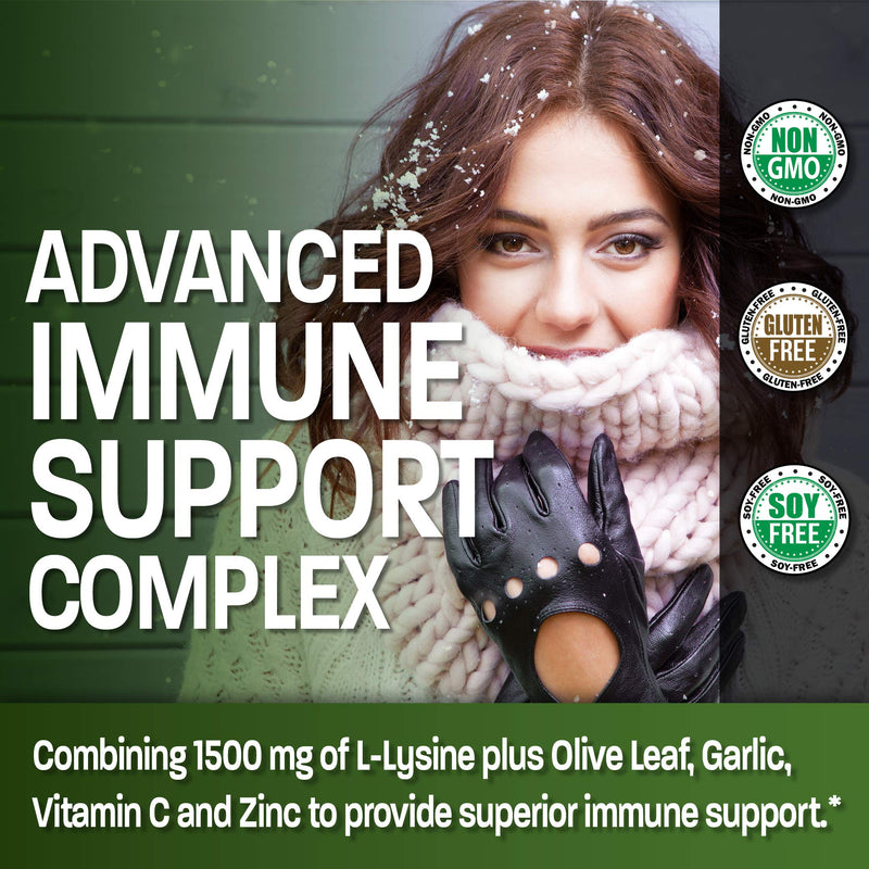 Bronson L-Lysine Defense Immune Support Complex 1500 MG L-Lysine Plus Olive Leaf, Garlic, Vitamin C and Zinc - Non-GMO, 90 Vegetarian Capsules 90 Count (Pack of 1) - NewNest Australia