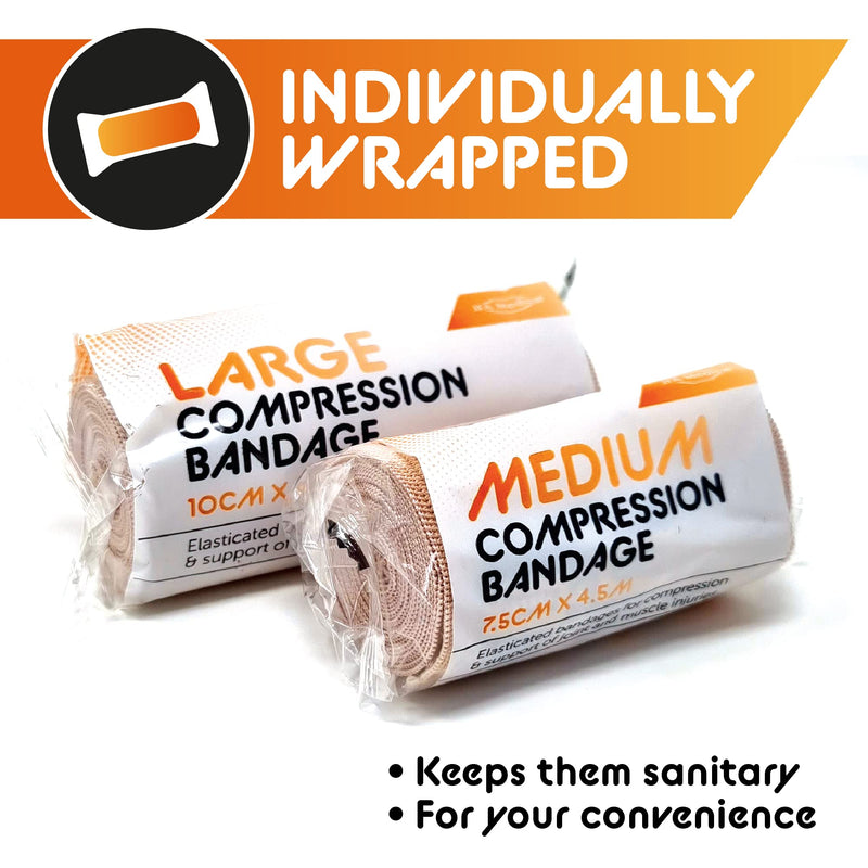 JFA Medical Elastic Compression Bandage Wrap - 8 Pack + 8 Extra Clips (4 x 7.5cm x 4.5m & 4 x 10cm x 4.5m Rolls) - Wrist, Ankle, Hand Knee, Elbow, Shoulder, Feet Injuries - NewNest Australia