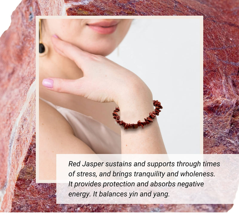 DOJA Barcelona | Natural Stone Red Jasper Chip Bracelet | Pack 2 | Elastic Bracelet of Natural Minerals, Energy Stones, Healing Crystals | Healing Bracelet for Men or Women - NewNest Australia