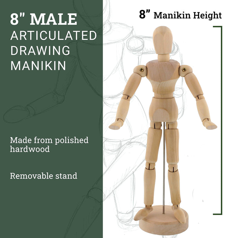 US Art Supply® Wood 8" Male - Artist Drawing Manikin Articulated Mannequin with Base and Flexible Body - Perfect for Drawing The Human Figure (8" Male) - NewNest Australia