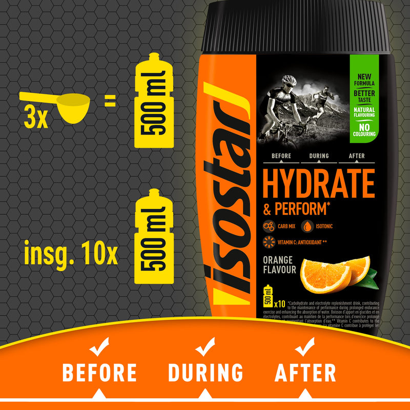 Isostar Hydrate & Perform: 400 g isotonic electrolyte drink - electrolyte solution to support athletic performance - Red Fruits Orange 400 g (pack of 1) - NewNest Australia