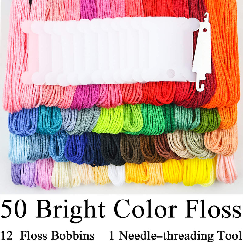 Similane Embroidery Floss 50 Skeins Cross Stitch Thread Rainbow Color Friendship Bracelets Floss Crafts Floss with 12 Pcs Floss Bobbins and 1 Pcs Needle-Threading Tool - NewNest Australia