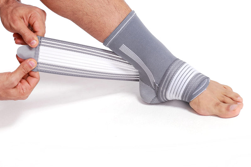 Neotech Care Ankle Brace Support - Elastic & Breathable Fabric - Adjustable Compression Strap - For Men, Women, Youth - Left or Right Foot - Grey Colour (Size M, 1 Unit) - NewNest Australia