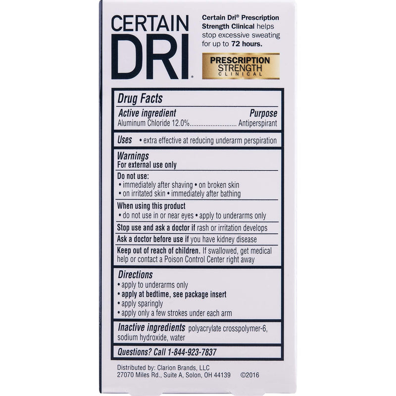 Certain Dri Prescription Strength Clinical Antiperspirant Deodorant for Men and Women (1pk), 72 Hour Protection from Excessive Sweating, Doctor Recommended Hyperhidrosis Treatment, 1.2 fl oz roll-on 1.2 Fl Oz (Pack of 1) - NewNest Australia