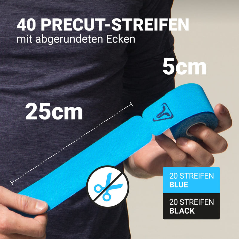 Truetape Kinesiology Tapes Pre-Cut - 40 Stripes Kinesiology Tape (25 Cm X 5 Cm) | Waterproof & Elastic Kinesiology Tape | Particularly High Elasticity I Skin-Friendly Sports Tapes I Blue & Black - NewNest Australia