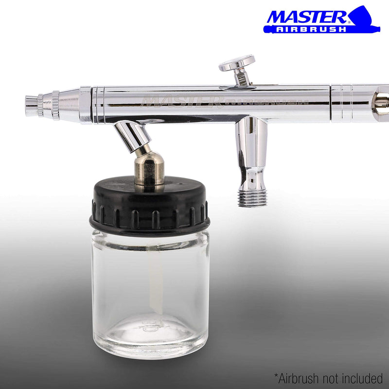 Master Airbrush (Pack of 10) TB-002 Empty 3/4 Ounce (22cc) Glass Jar Bottles with 30° Down Angle Adaptor Lid Assembly - Fits Dual-Action Siphon Feed Airbrushes, Use with Master, Badger, Paasche, Iwata - NewNest Australia