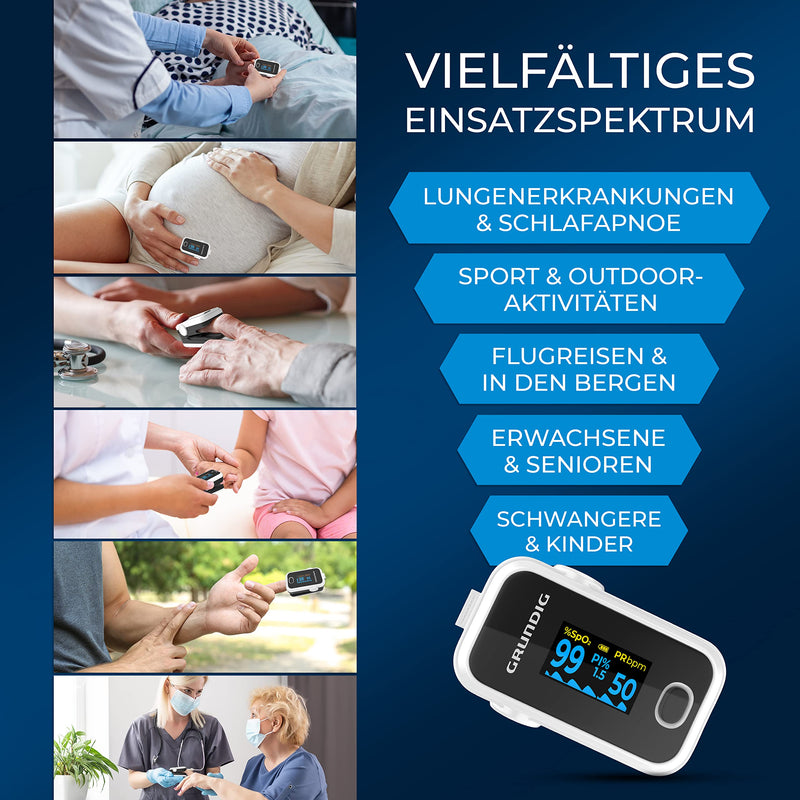 Grundig Pulse Oximeter Oxygen Saturation Oximeter, High Precision Finger Oximeter Meter For Clinically Accurate Determination Of Oxygen Saturation In Blood, Finger Measuring Device With Pulse Monitor Test - NewNest Australia