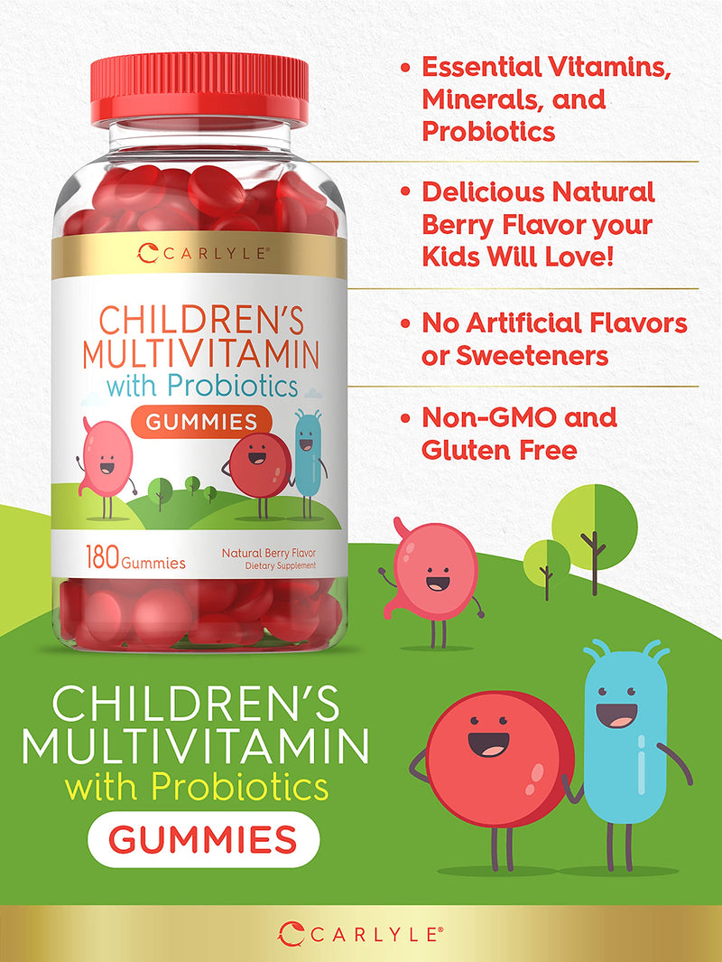 Children's Multivitamin Gummies with Probiotics | 180 Chewables | Natural Berry Flavor | Vegetarian, Non-GMO, Gluten Free Kids Supplement | by Carlyle - NewNest Australia
