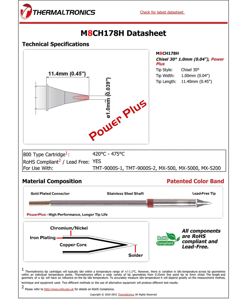 Thermaltronics M8CH178H Chisel 30deg 1.0mm (0.04in), Power Plus - NewNest Australia