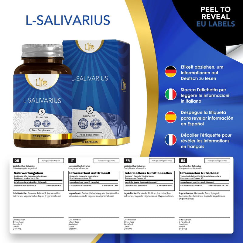 Ln Lactobacillus Salivarius | 90 Lactobacillus Salivarius Probiotic Capsules - 5 Billion Kbu L Salivarius Per Capsule | Probiotics | Gmo-Free, Gluten And Allergen Free | Made In Uk - NewNest Australia