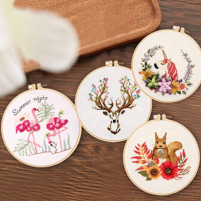 Embroidery Starters Kit with Pattern for Beginners, 4 Pack Cross Stitch Kits, 2 Wooden Embroidery Hoops,Scissors,Needles and Color Threads,Needlepoint Kit for Adults Animal - NewNest Australia