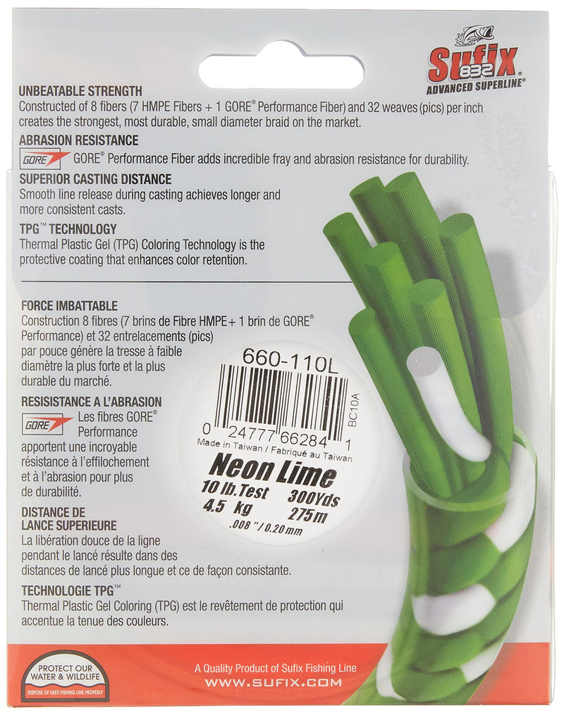 Sufix 832 Braid 10 lb Neon Lime 300 yards - NewNest Australia