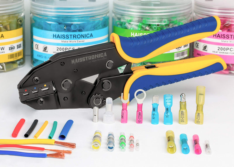 Haisstronica Crimping Tool For Heat Shrink Connectors-AWG 22-10 Ratchet Wire Terminal Crimper-Racheting Crimper Tools-Available For Insulated Nylon Connectors and Electrical Wire Connectors HS-8327 - NewNest Australia