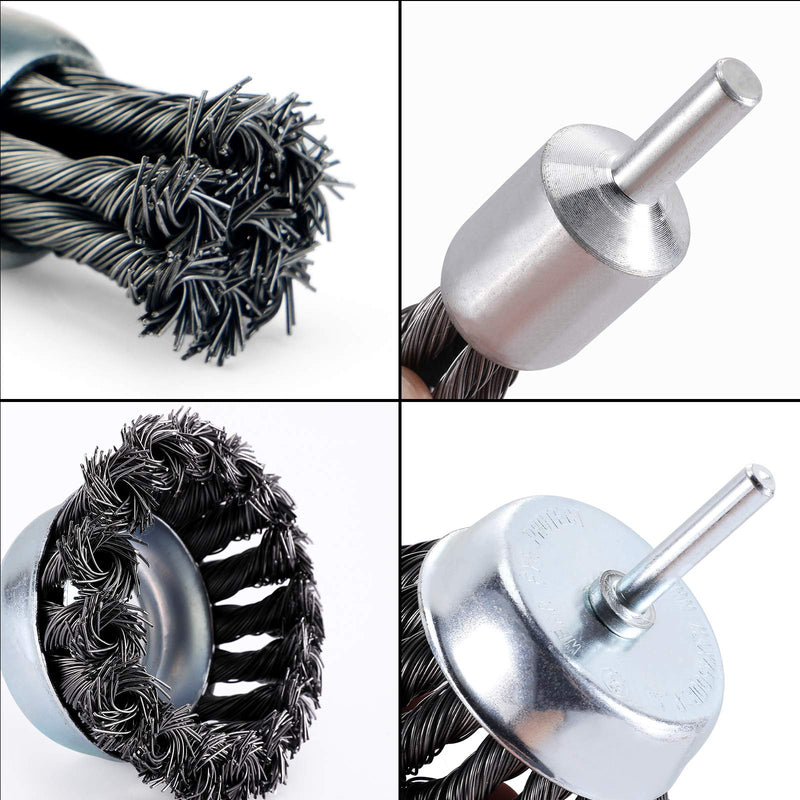 TILAX 3'' Wire Wheel Cup Brush End Brush Set 3 Pcs, Wire Brush for Drill 1/4 Inch Arbor 0.019" Carbon Steel Knotted Wire Brush Drill Bit, Drill Wire Brush Attachment, Rust Removal - NewNest Australia