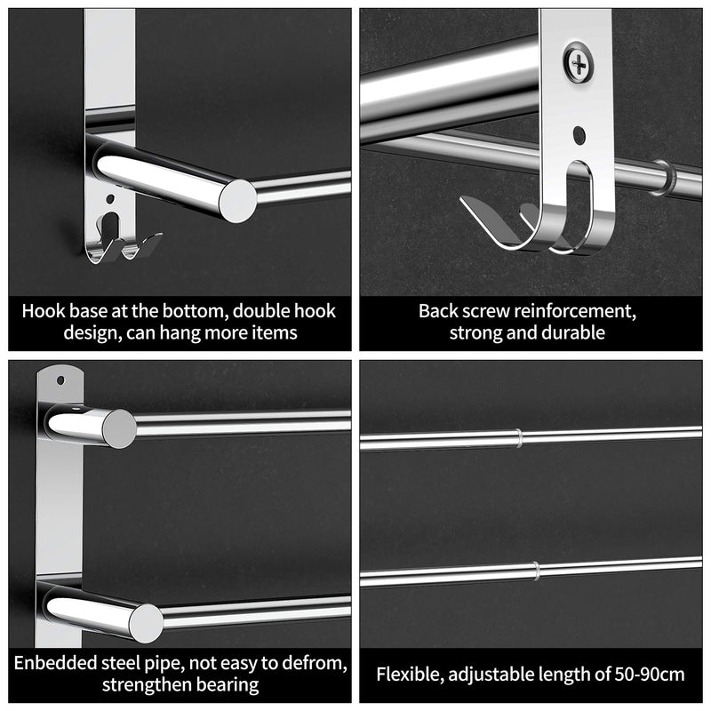 Stretchable 24-30 Inches Towel Bar for Bathroom Kitchen Hand Towel Holder Dish Cloths Hanger SUS304 Stainless Steel RUSTPROOF Wall Mount No Drill Sdjustable (Two BAR) TWO BAR - NewNest Australia