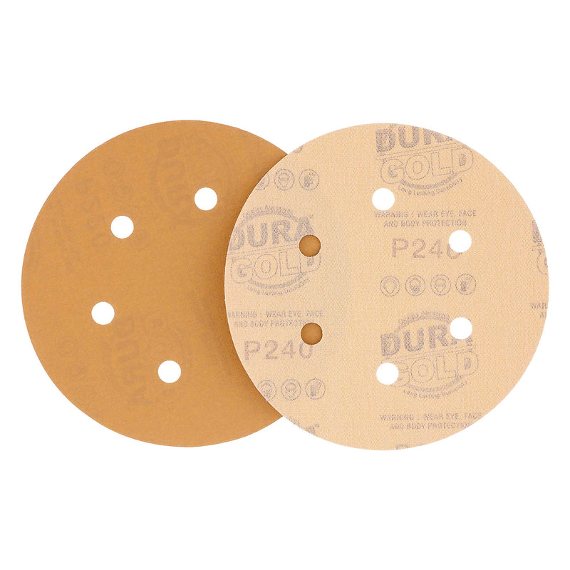 Dura-Gold - Premium - 240 Grit 6" Gold Hook & Loop 6-Hole Sanding Discs for DA Sanders - Box of 50 Sandpaper Finishing Discs for Automotive and Woodworking - NewNest Australia