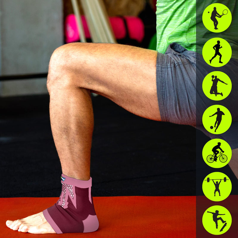 Pack Of 2 Foot Bandages For Men & Women - Ankle Brace Sports For Running, Football, Jogging - Ankle Brace For Achilles Tendon, Ligament Tear, Plantar Fasciitis - Breathable & Non-Slip (M, Bordeaux) - NewNest Australia