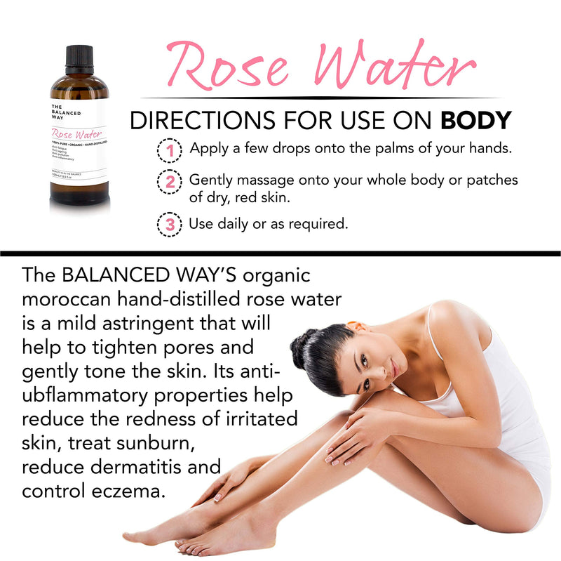 100% Pure & Organic Rose Water (100ml Glass Bottle) | Triple Distilled Premium Anti-Oxidant Rose Water Face Toner | Calms, Tones & Rehydrates | Gentle on Skin | Controls Excess Oil | Made in Morocco - NewNest Australia