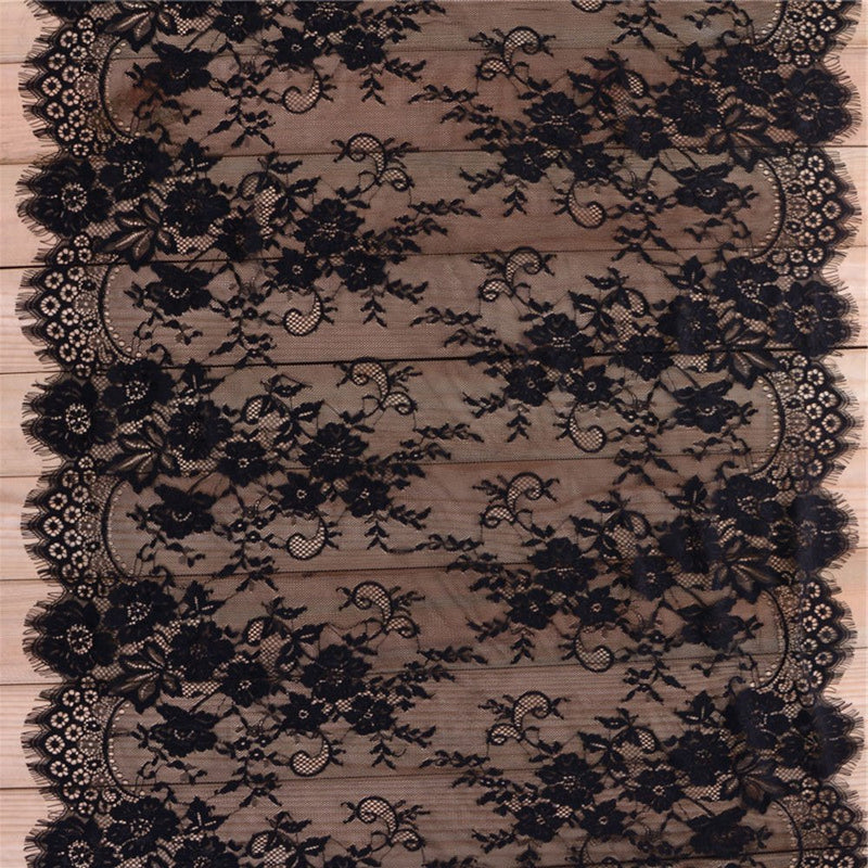 3 Yards Eyelash Lace Fabric Floral Pattern Lace Trims for Sewing Dress Home Decor (29" W x 3 Yards, Black) 29 " W x 3 Yards - NewNest Australia