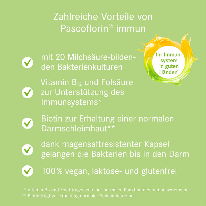 Pascoflorin immune: 20 lactic acid-producing bacterial cultures - with vitamin B12, biotin, inulin & folic acid - also accompanying antibiotic therapy - NewNest Australia