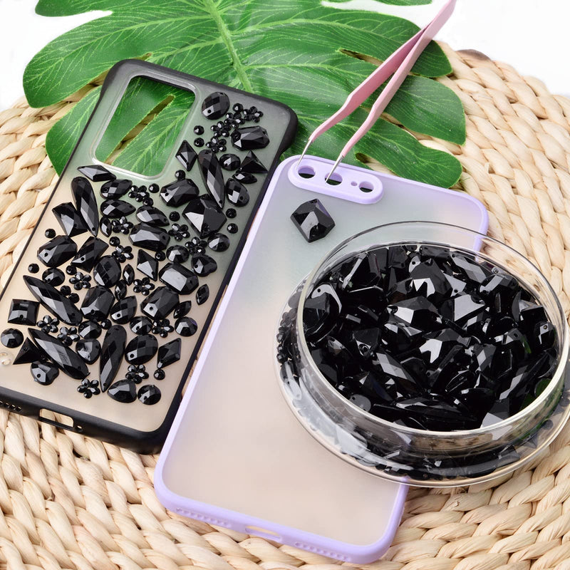 Umillars 500 Pieces Mixed Acrylic Sew on Flatback Rhinestones Crystal Acrylic Gems Diamante for Crafts DIY Dress Clothes Shoes Bag Decorations (Black) Black - NewNest Australia