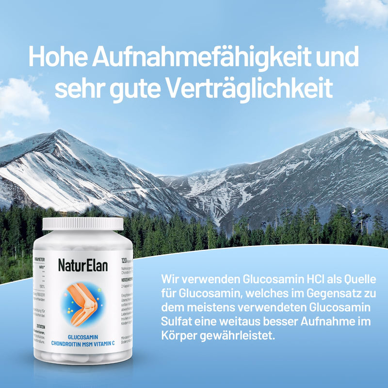 Glucosamine Chondroitin High Dose - 120 Capsules, 1803Mg Glucosamine Hcl Per Daily Dose With Msm & Vitamin C, Laboratory Tested, No Additives, Made In Germany - NewNest Australia