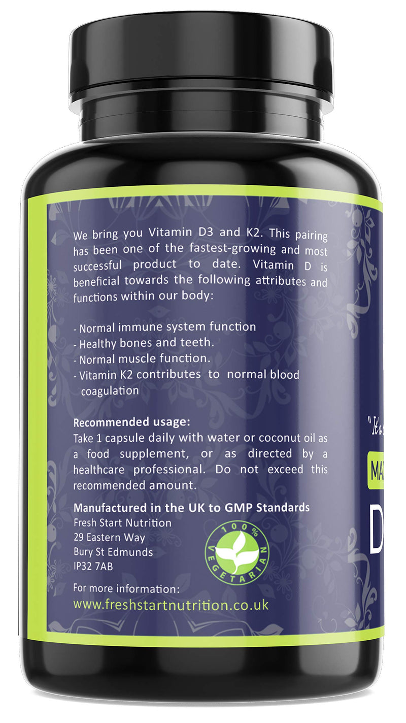 Vitamin D3 4000 IU and Vitamin K2 200μg MK7 - Vitamin D3 K2 High Strength Supplement - 120 Capsules 4 Month Supply Cholecalciferol - K2 Menaquinone-7 - Made in The UK - NewNest Australia