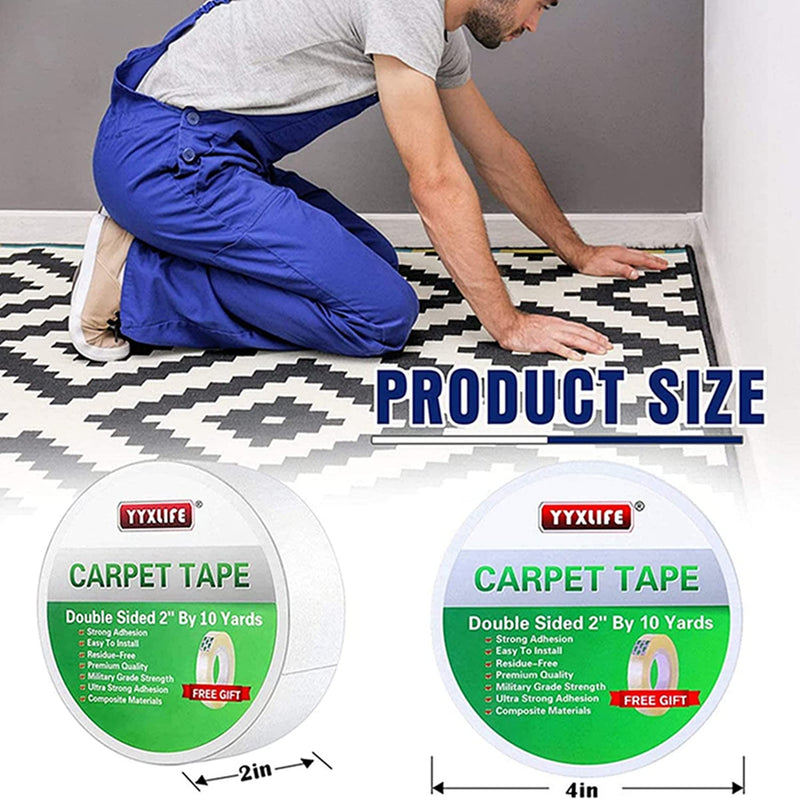 YYXLIFE Double Sided Carpet Tape for Area Rugs Carpet Adhesive Removable Multi-Purpose Rug Tape Cloth for Hardwood Floors, Outdoor Rugs, Carpets Heavy Duty Sticky Tape, 2 Inch x 10 Yards, White - NewNest Australia