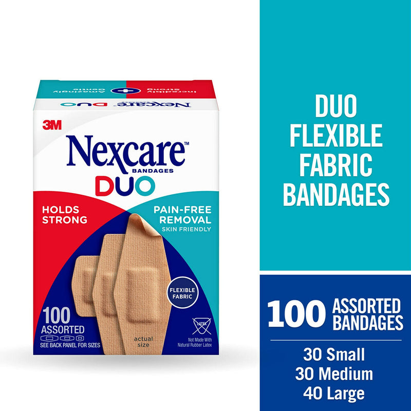 Nexcare Duo Bandages, Flexible Fabric, Summer Activities, Swimming, Hold Strong 24 Hours, Pain Free Removal, Ready for Summer Cuts, and Wounds, 100 Count Assorted - NewNest Australia