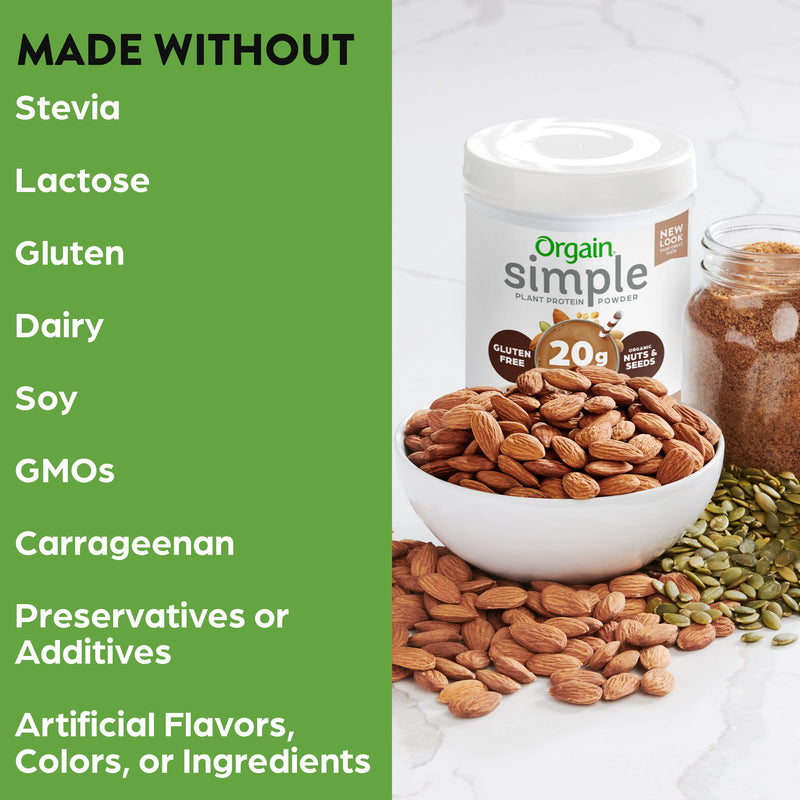 Orgain Simple Organic Plant Protein Powder, Chocolate - 20g of Protein, Vegan, Made with Fewer Ingredients and Without Dairy, Gluten and Stevia, Kosher, Non-GMO, 1.25 Lb (Packaging May Vary) - NewNest Australia