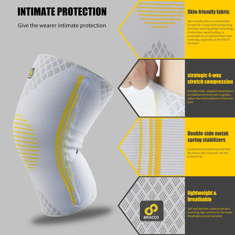Bracoo Knee Brace, Knee Compression Sleeve Support for Men Women with Side Stabilizers, Dynamic Compression Lightweight & Breathable Support - Arthritis Pain, Injury Recovery, Running, Workout, KE92 XL Grey - NewNest Australia