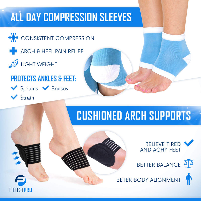 Plantar Fasciitis Foot Pain Relief 14-Piece Kit – Premium Planter Fasciitis Support, Gel Heel Spur & Therapy Wraps, Compression Socks, Foot Sleeves, Arch Supports, Heel Cushion Inserts & Heel Grips SMALL (Women 4 - 7.5) - NewNest Australia