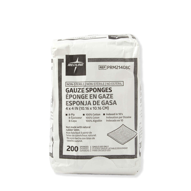 Medline 4 x 4 inch Gauze Sponges, 100% Cotton, 8-Ply Woven Non-Sterile Gauze (Pack of 200) - NewNest Australia