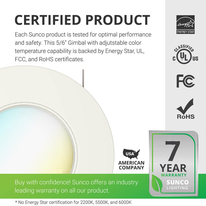 Sunco Lighting 1 Pack 5/6 Inch LED Recessed Downlight, Gimbal, Selectable Light, 5 Colors (2700K/3000K/3500K/4000K/5000K), 12W=60W, Dimmable, Adjustable, Damp Rated, Simple Installation – UL 5 Cct in One (27k,3k,35k,4k,5k) - NewNest Australia