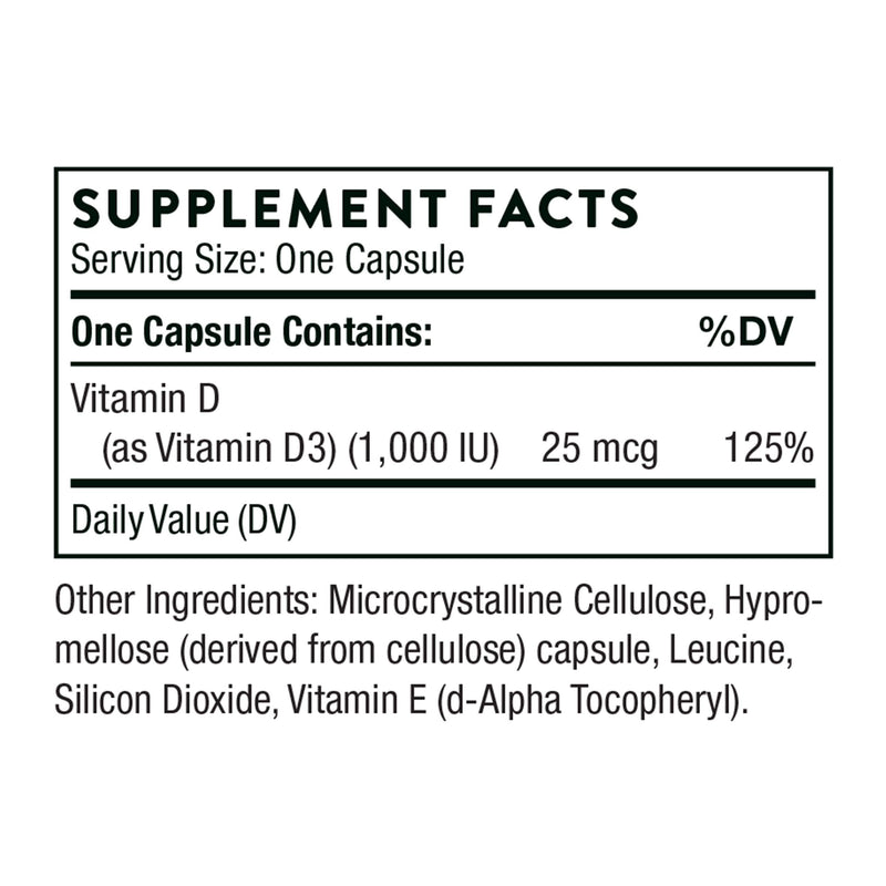 Thorne Research - Vitamin D-1000 - Vitamin D3 Supplement (1,000 IU) for Healthy Bones and Muscles - 90 Capsules - NewNest Australia