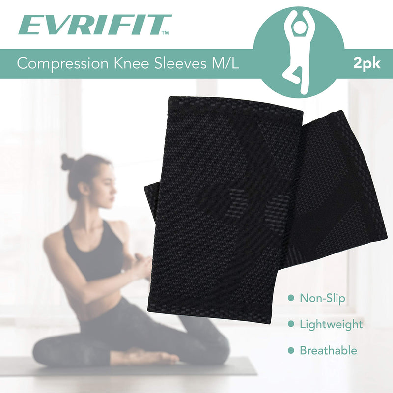 EvriFit Compression High Performance Knee Sleeves, Support for Men & Women, Running, Basketball, Volleyball, Weightlifting & Cross Training, Medium – Large (1 Pair) Black - NewNest Australia