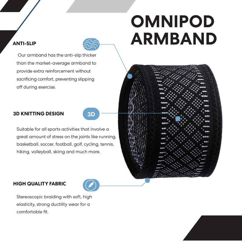 Diabetes Arm Band for Insulin Pod Monitoring Systems - Omnipod Dexcom Freestyle Libre - Protects Insulin Pod During Sports - Replace Adhesive Patches Tape (Black, XS-S) Black - NewNest Australia
