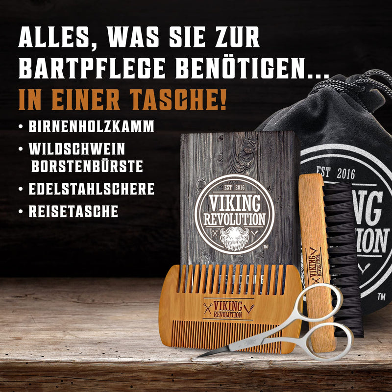 Viking Revolution - Beard Comb & Beard Brush Set for Men - Natural Beard Brush Boar Bristles & Dual-action Pear Wood Comb with Velvet Travel Case - Valentine's Day Gift for Him - NewNest Australia