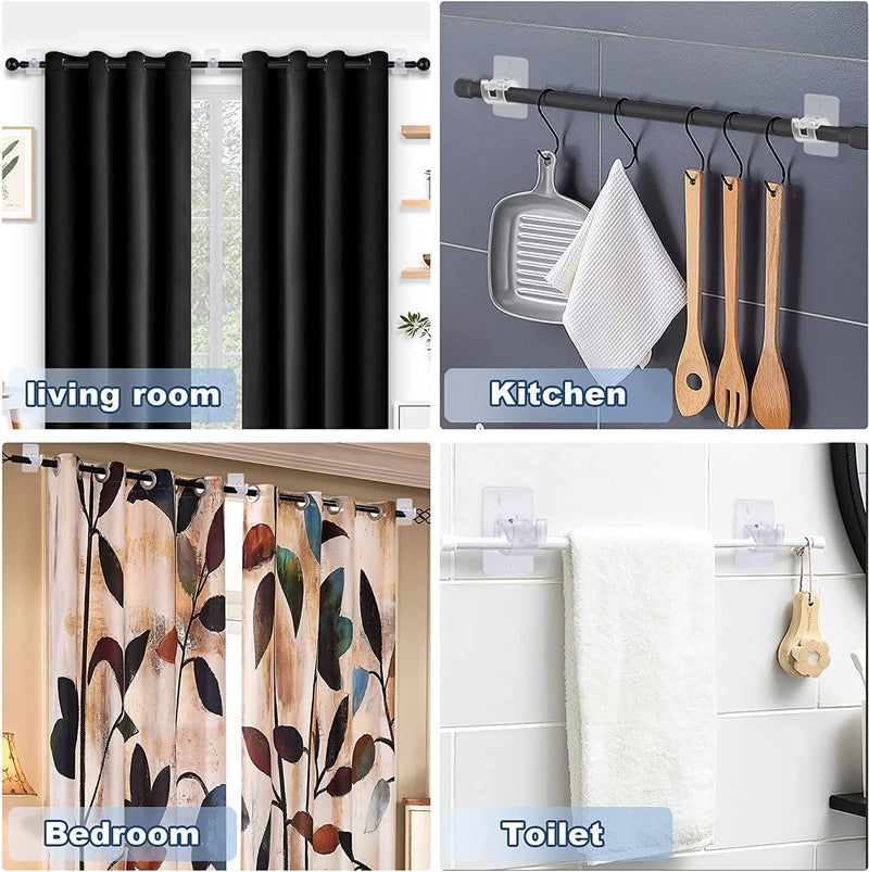 Curtain Rods Bracket No Drilling, 8 PCS Self Adhesive Curtain Rod Holders Nail Free Adjustable Curtain Hangers for Home Bathroom Kitchen and Hotel Use (Transparent) - NewNest Australia