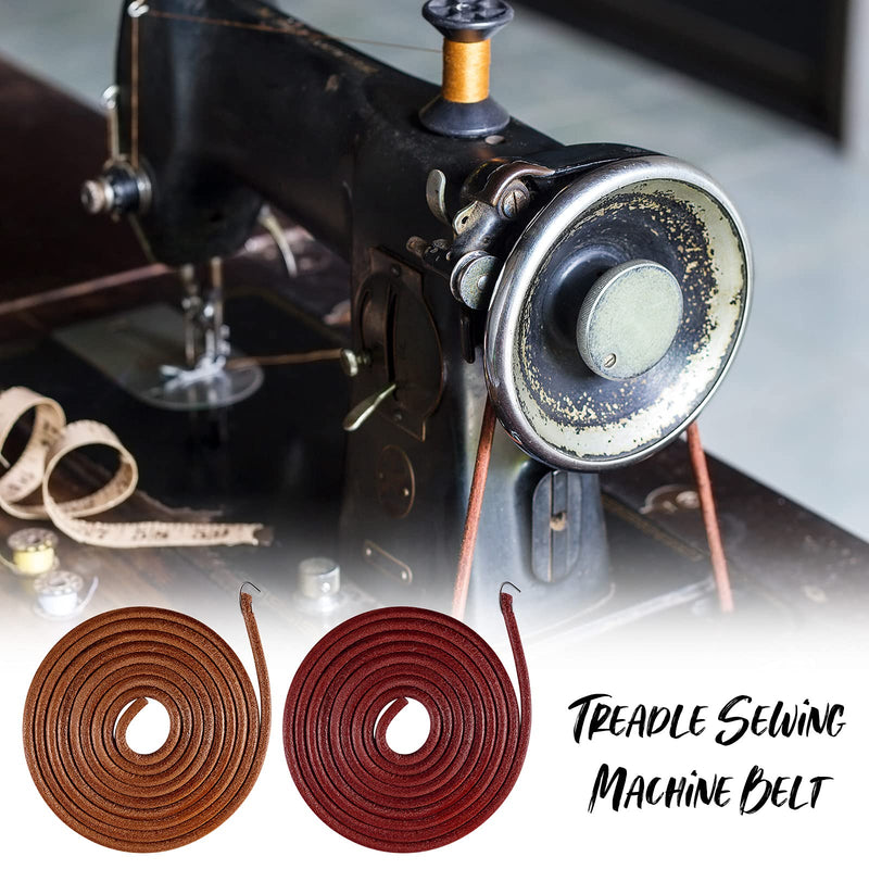 4 Pieces Treadle Sewing Machine Belt 72 x 3/16 Inch Sewing Machine Leather Belt with Hook Cow Leather Belt Replacement Sewing Machine Accessories Parts for Universal Pedal Sewing Machines - NewNest Australia